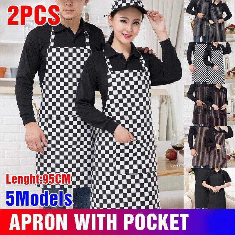 Apron with Pocket 2Pcs Chef Butcher Kitchen Cooking Baking Restaurant Wear - Black White Red
