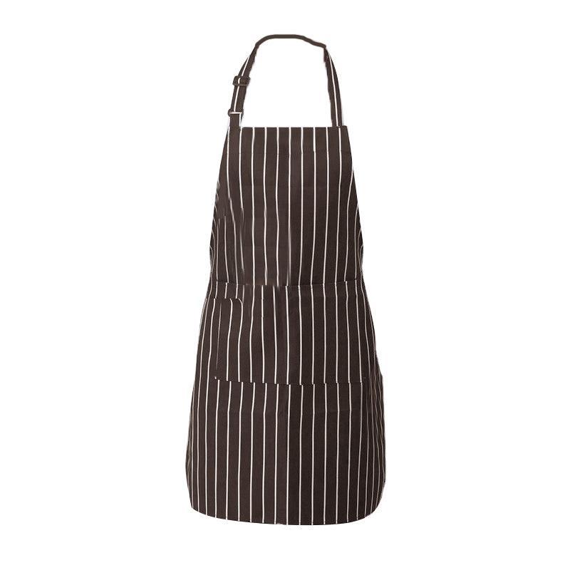 Apron with Pocket 2Pcs Chef Butcher Kitchen Cooking Baking Restaurant Wear - Coffee White Strip 7