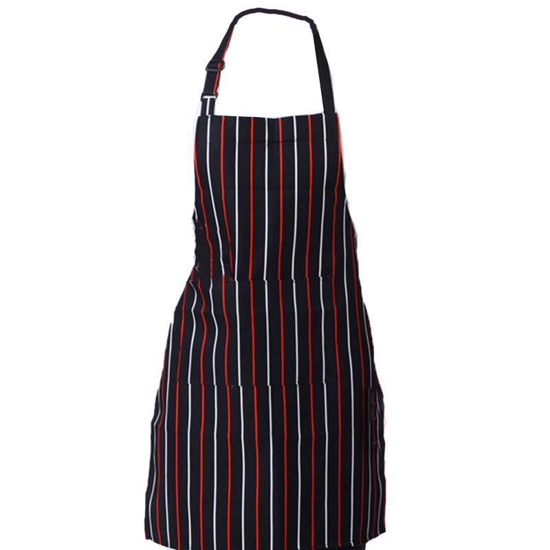 Apron with Pocket 2Pcs Chef Butcher Kitchen Cooking Baking Restaurant Wear - Coffee White Strip 9