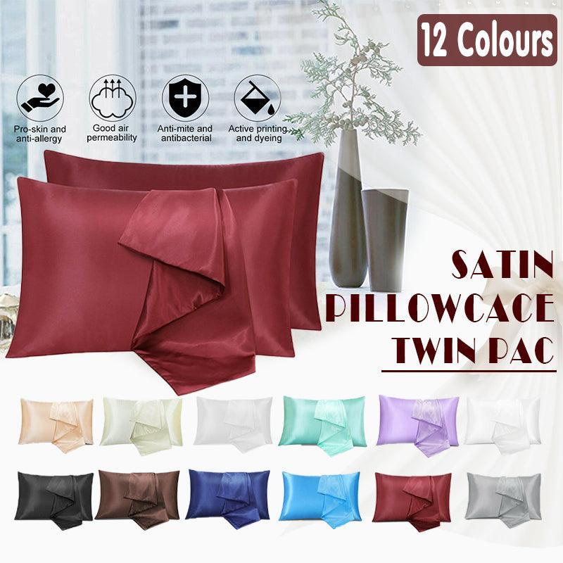 2 Pack Satin Pillowcases Luxury Soft Cushion Covers Bedroom Home Decor - Light Orange
