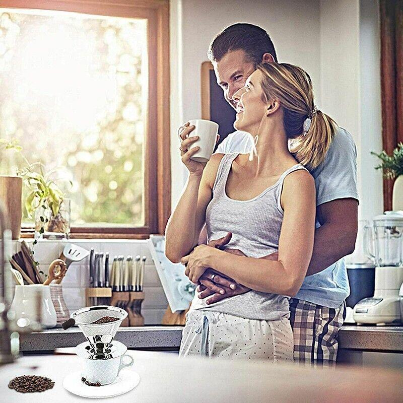 Coffee Tea Cup Drip Filter Mesh Holder Reusable Stainless Steel Pour Over Funnel 3