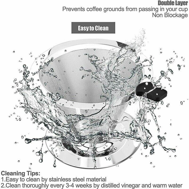Coffee Tea Cup Drip Filter Mesh Holder Reusable Stainless Steel Pour Over Funnel 4