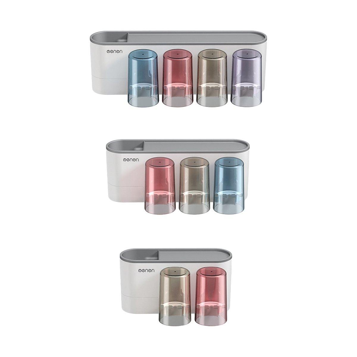 Bathroom Wall Mounted Toothbrush Holder Toothpaste Stand Storage Rack With Cup - Three Cups Set