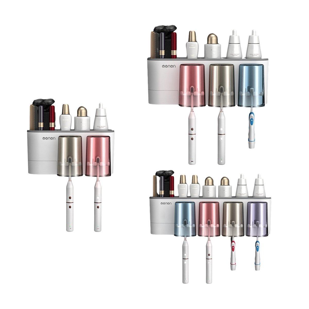 Bathroom Wall Mounted Toothbrush Holder Toothpaste Stand Storage Rack With Cup - Three Cups Set 3