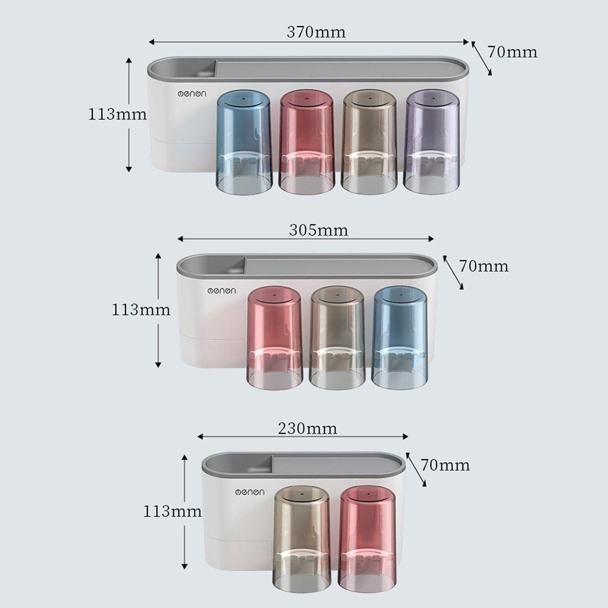 Bathroom Wall Mounted Toothbrush Holder Toothpaste Stand Storage Rack With Cup - Three Cups Set 4