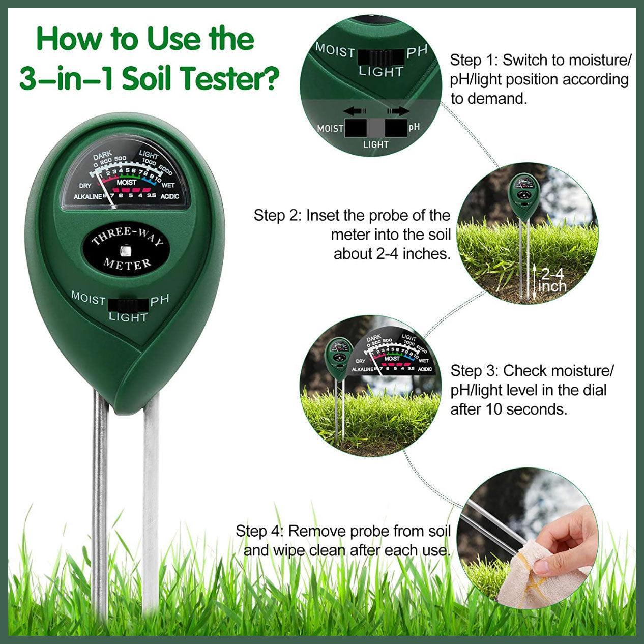 3 In 1 Soil Ph Tester Water Moisture Test Meter Kit For Garden Plant Testing Au 4
