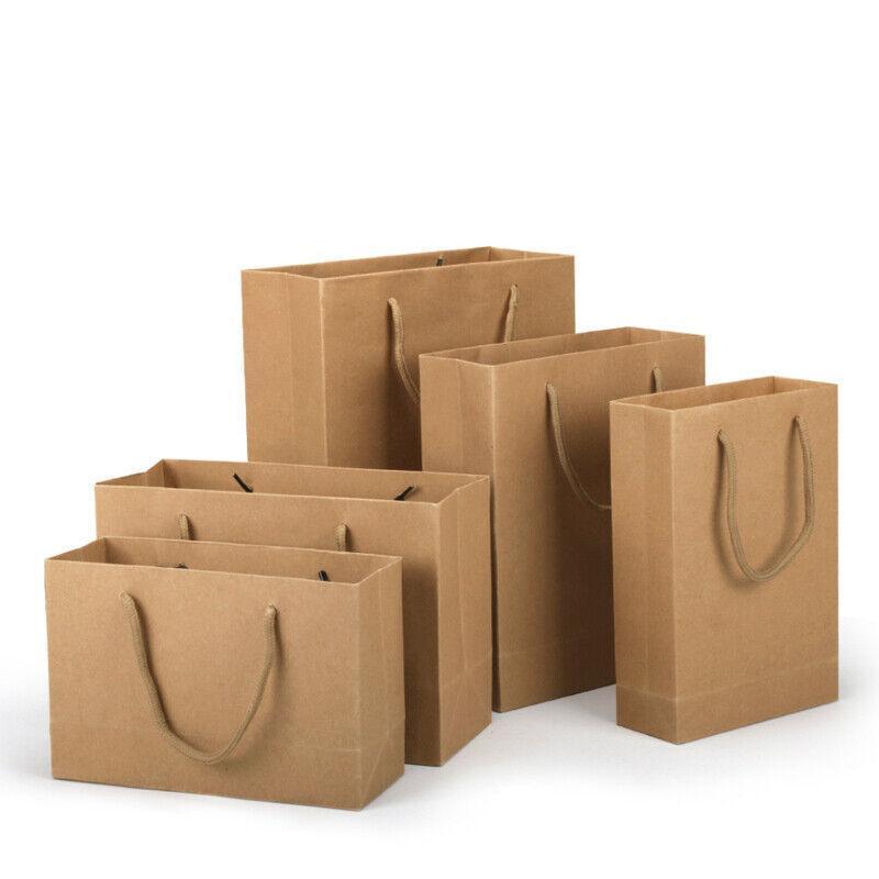 50X Kraft Paper Bags Gift Shopping Carry Craft Brown Bag With Handles - 50PCS  22*15*6CM 4