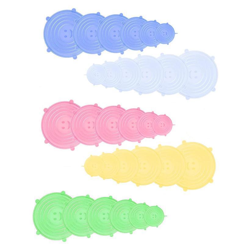 6PCS Stretch Reusable Silicone Food Saver Cover Seal Insta Lids Bowl Wraps - Green