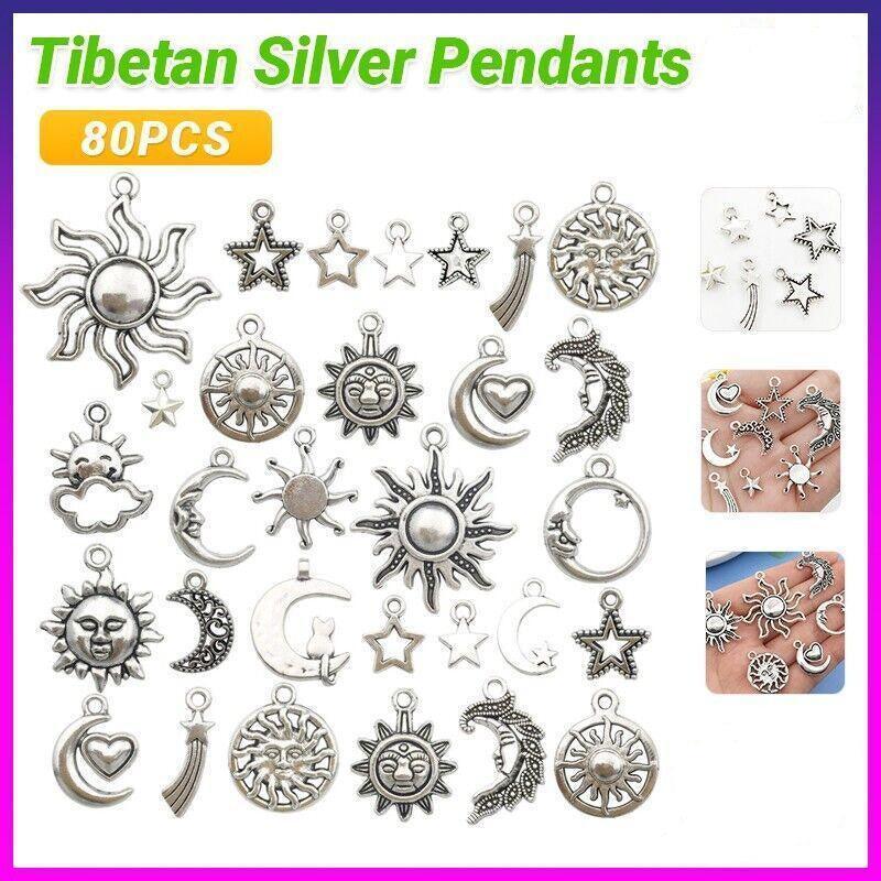 80Pcs Mixed Tibetan Silver Charms Pendants Jewelry Making Findings Diy Craft 5