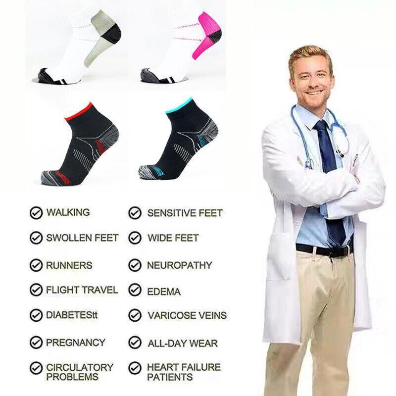 1 Pair Ankle Compression Socks Foot Support Sleeves S M Size Unisex - White-Grey 4