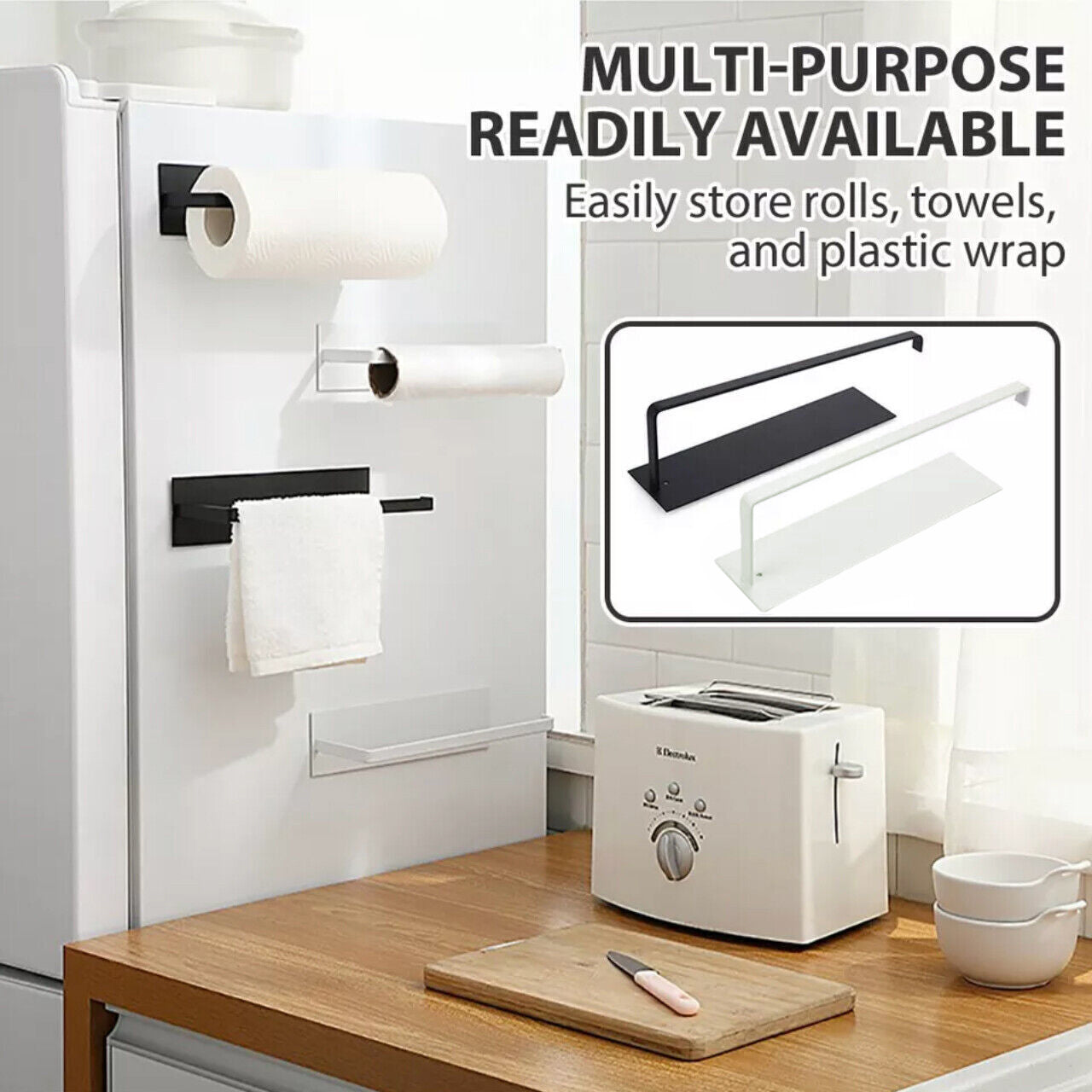 Self-Adhesive Paper Towel Holder Rack for Kitchen Rolls and Wrap Storage - White x 1 unit