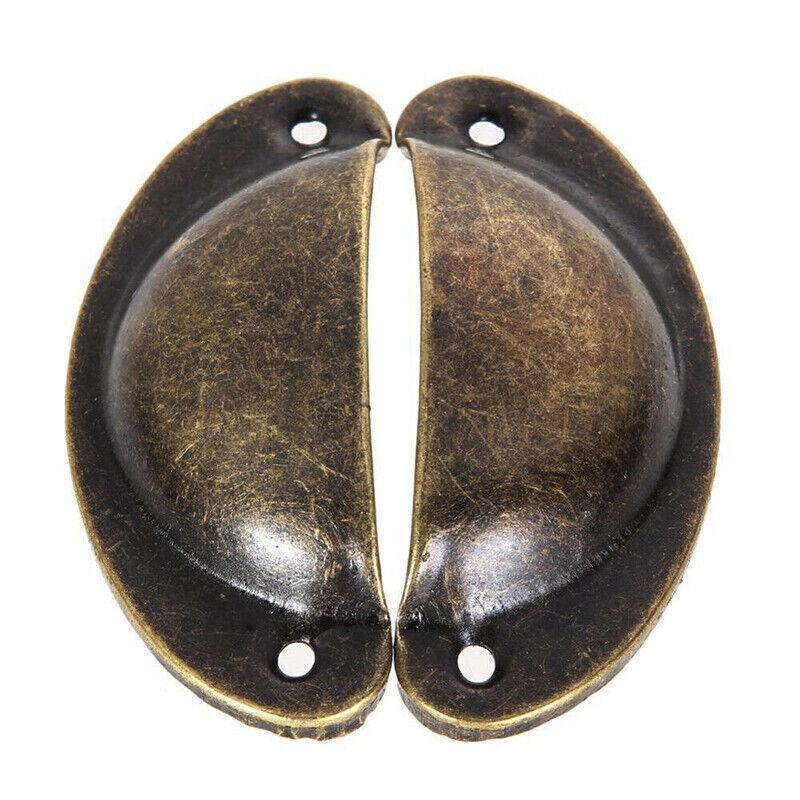 6X Cupboard Door Cabinet Cup Drawer Furniture Retro Antique Pull Shell Handle - Green Bronze