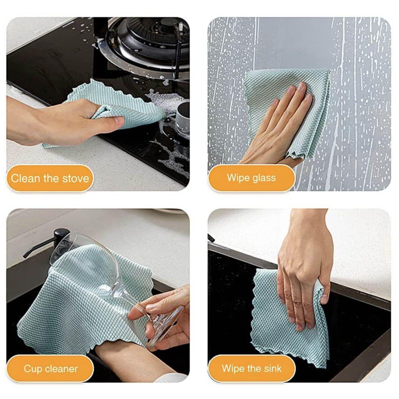 5X Fish Scale Microfiber Cleaning Cloth Dish Washing Glass Wipe Reusable Kitchen - 5Pcs-25cm*25cm 3