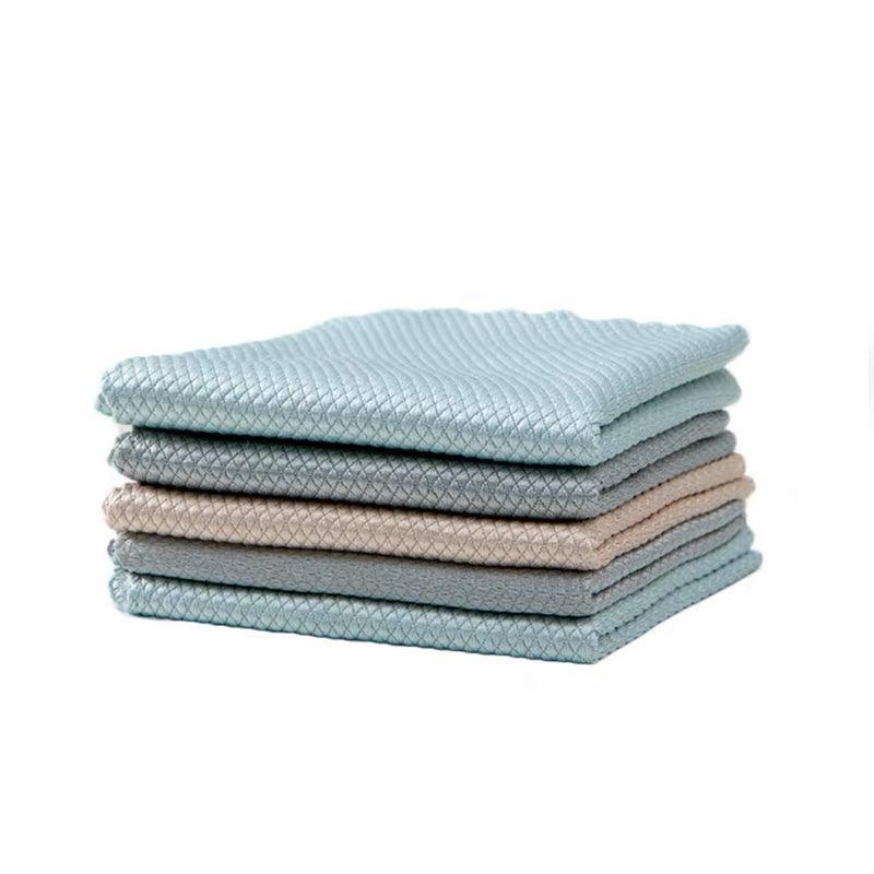 5X Fish Scale Microfiber Cleaning Cloth Dish Washing Glass Wipe Reusable Kitchen - 5Pcs-25cm*25cm 6
