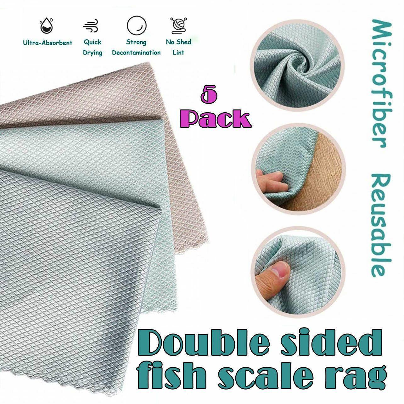 5X Fish Scale Microfiber Cleaning Cloth Dish Washing Glass Wipe Reusable Kitchen - 5Pcs-30cm*40cm