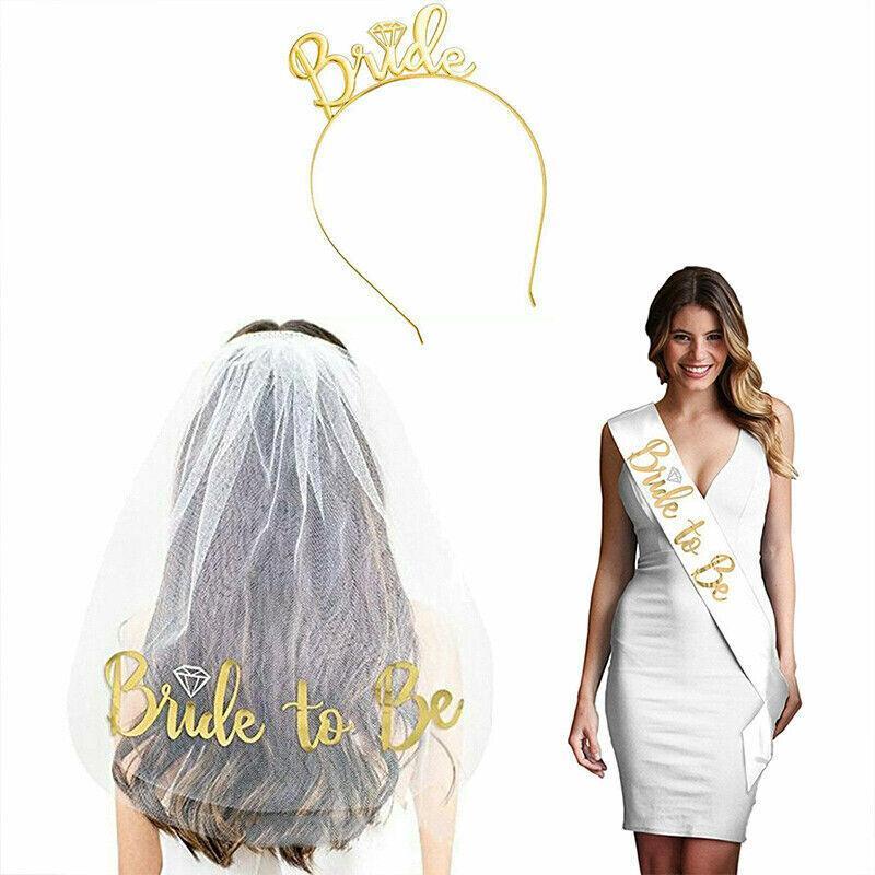 Bride To Be Hen Veil Sash Tiara Hens Night Bridal Shower Kitchen Tea Accessories - Black/Gold Sash 3