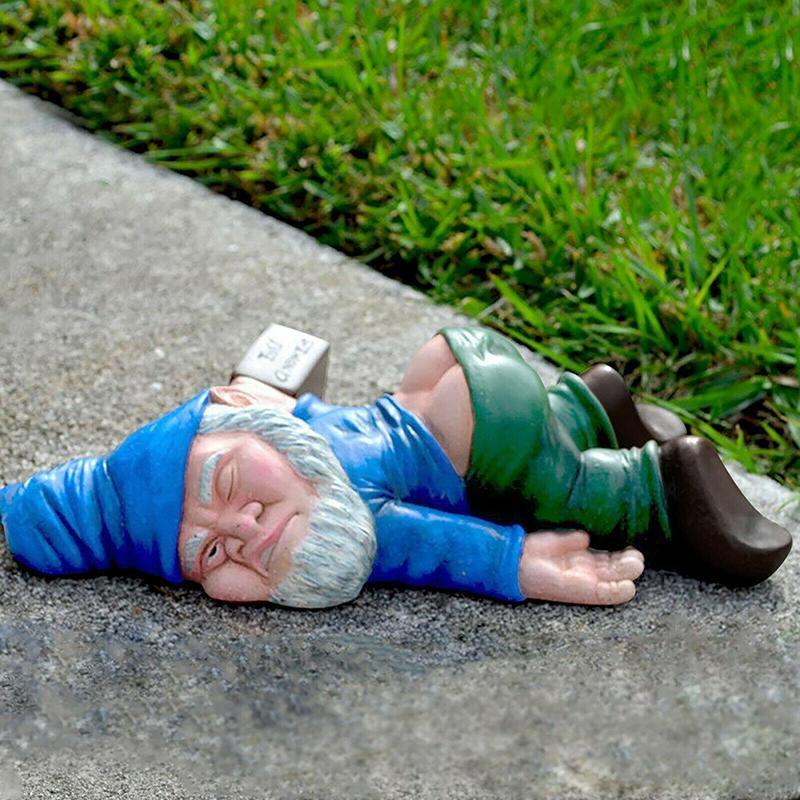 Funny Drunk Dwarf Garden Gnome Decor Yard Patio Ornament Rude Passed Out Statue 3