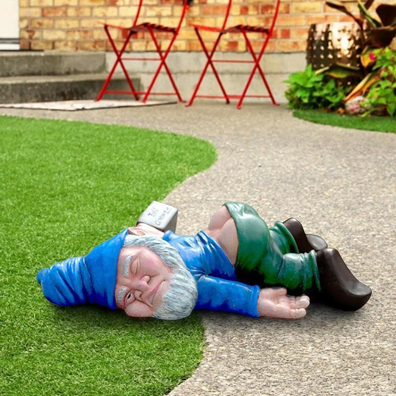Funny Drunk Dwarf Garden Gnome Decor Yard Patio Ornament Rude Passed Out Statue 4
