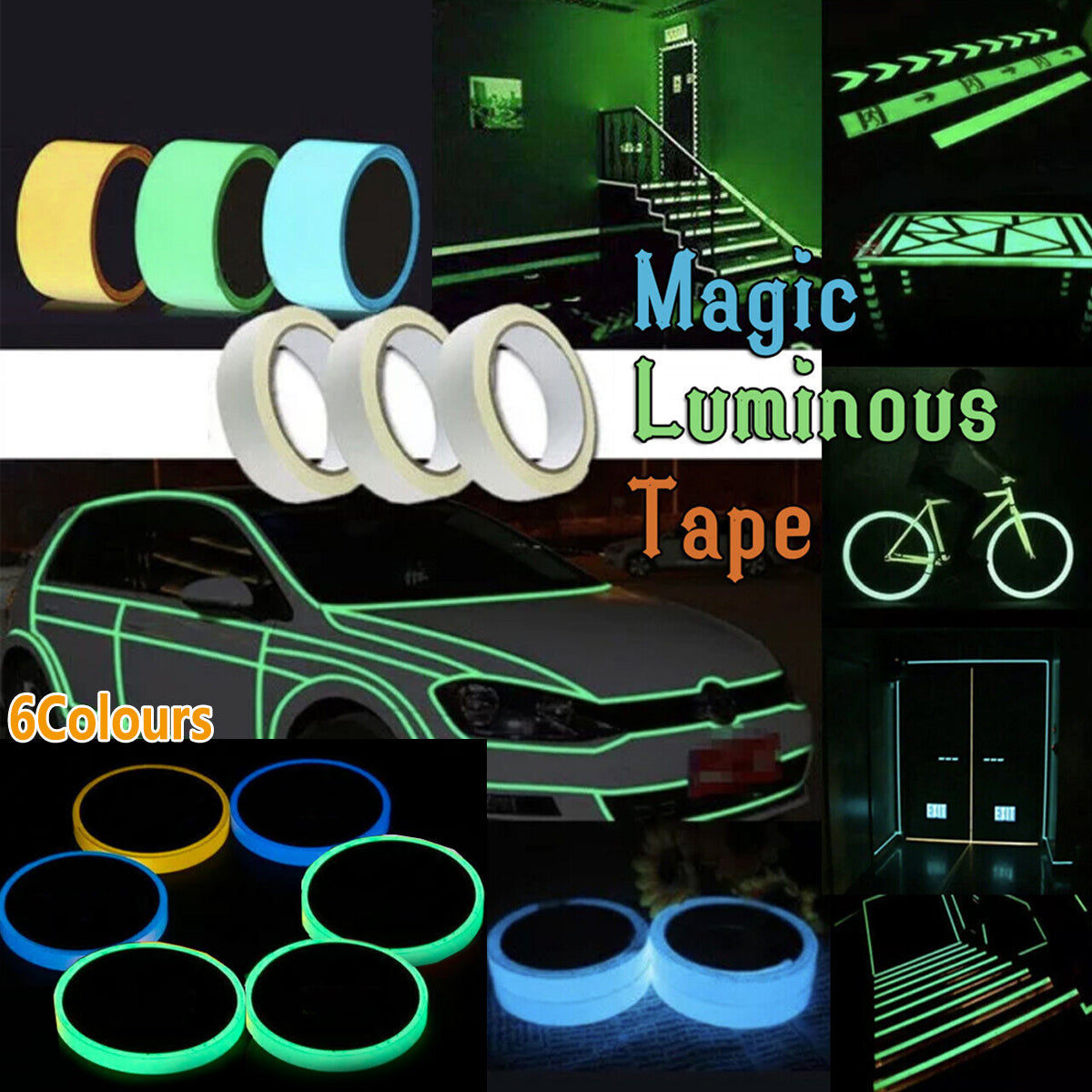 2cm x 3m Glow in the Dark Fluorescent Tape Self-Adhesive Strip for Marking and Decor - Yellow 2cm*3m