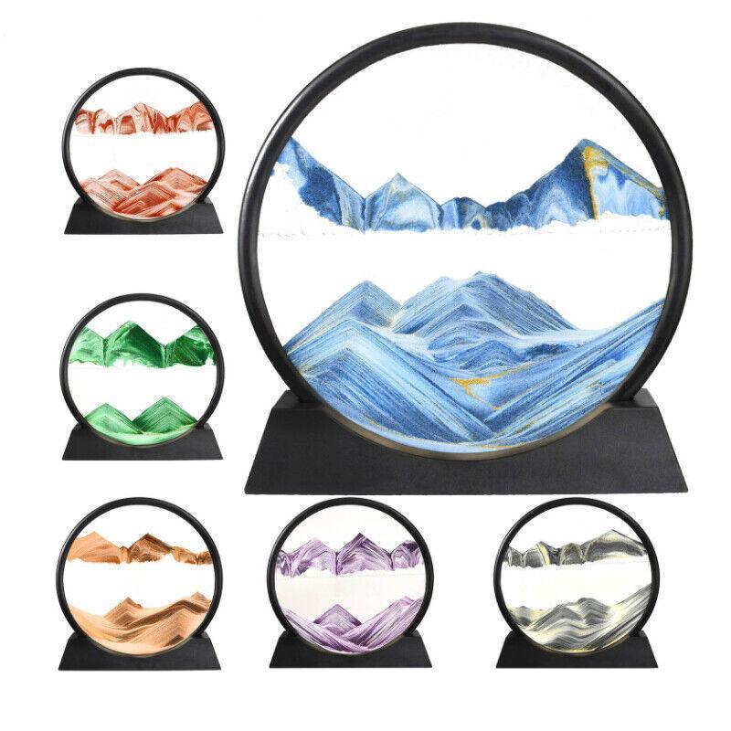 Moving Sand Art Picture Round Glass Quicksand Painting 3D Deep Sea Sandscape Au - Black