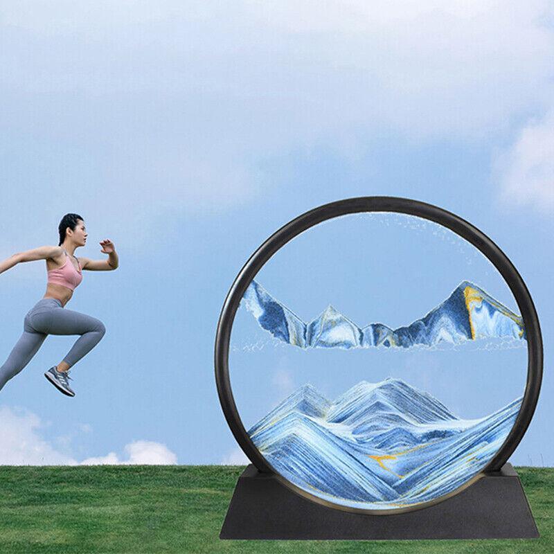 Moving Sand Art Picture Round Glass Quicksand Painting 3D Deep Sea Sandscape Au - Blue 3