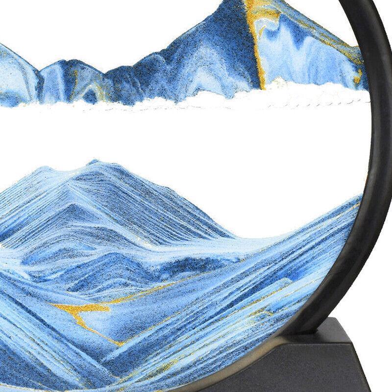 Moving Sand Art Picture Round Glass Quicksand Painting 3D Deep Sea Sandscape Au - Blue 4