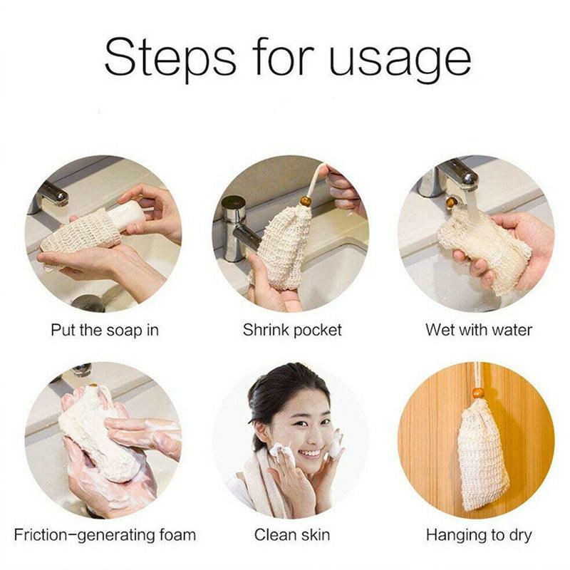 Flax Soap Saver Bag with Foaming Mesh and Drawstring for Exfoliating - 4PCS 4