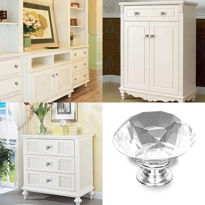 Door Knobs Handles Clear Crystal Diamond Glass Kitchen Cupboard Cabinet Pulls 40MM - Clear-10PCS 5
