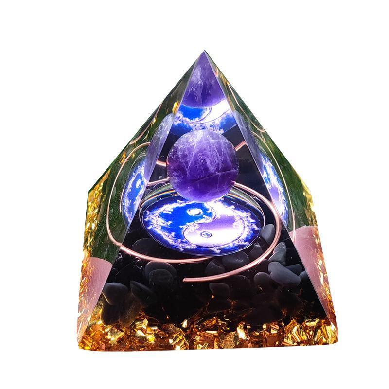 Amethyst Crystal Sphere Orgonite Pyramidamp Obsidians - Black Brown(60mmx60mm) 13