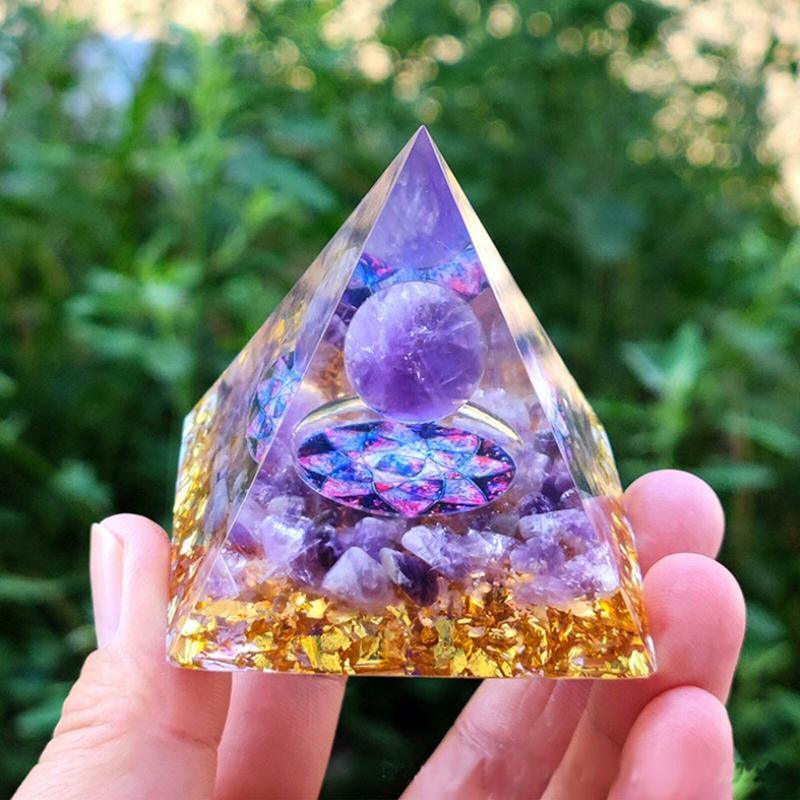 Amethyst Crystal Sphere Orgonite Pyramidamp Obsidians - Black Purple(60mmx60mm) 3