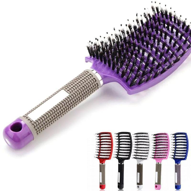 Detangle Nylon Boar Bristle Brush Hairbrush Smooth Hair Head Scalp Massage Comb - Black *1 Unit