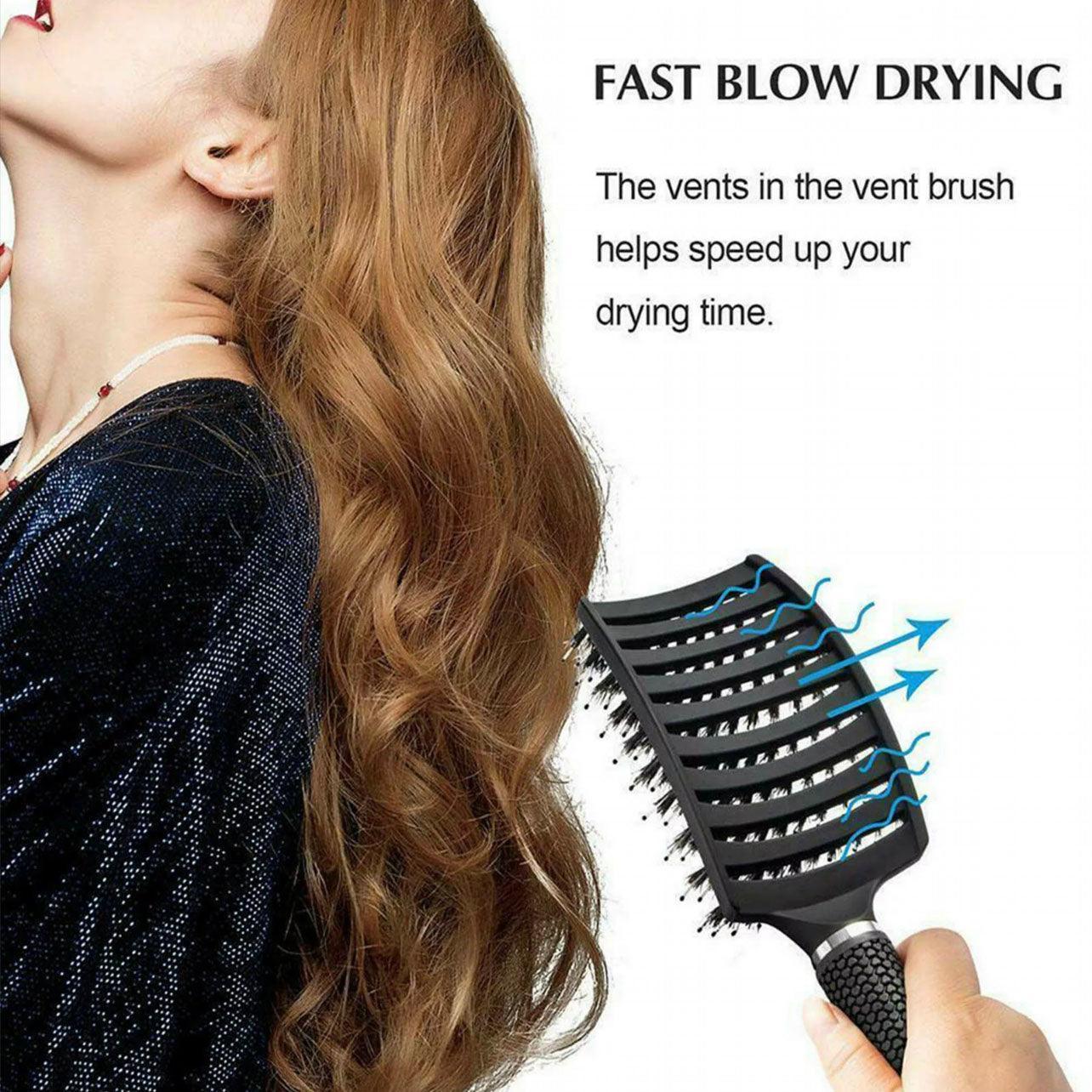 Detangle Nylon Boar Bristle Brush Hairbrush Smooth Hair Head Scalp Massage Comb - Gold *1 Unit 4