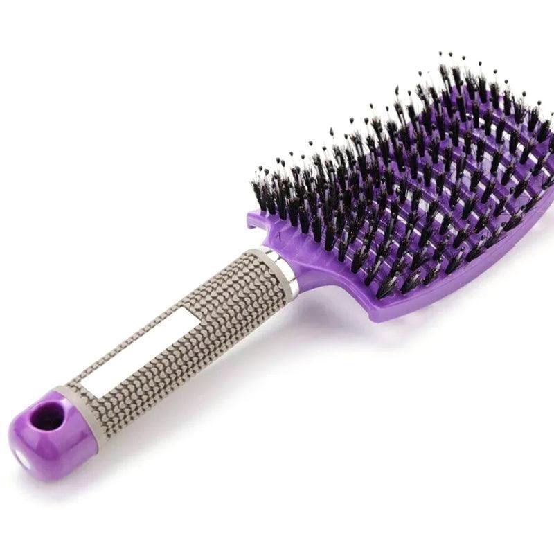 Detangle Nylon Boar Bristle Brush Hairbrush Smooth Hair Head Scalp Massage Comb - Pink *1 Unit 11