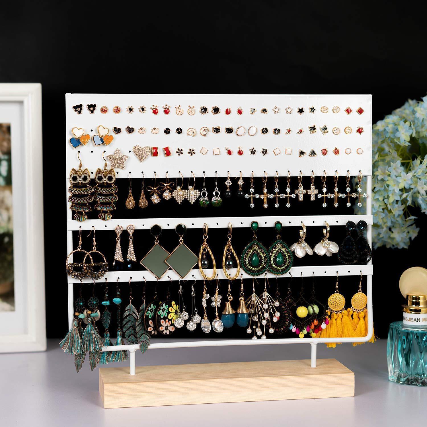 Earring Stand Display Rack 3-Tier Ear Stud Holder Jewelry Organizer 144 Holes - White 3