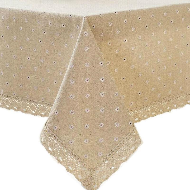 Floral Tablecloth with Lace Edge Cotton Linen Cover for Dining Table Square Rectangle - 90*140CM