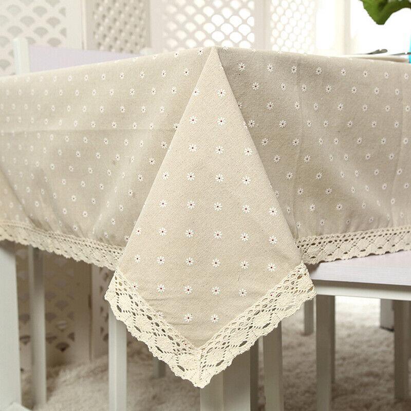 Floral Tablecloth with Lace Edge Cotton Linen Cover for Dining Table Square Rectangle - 90*140CM 3