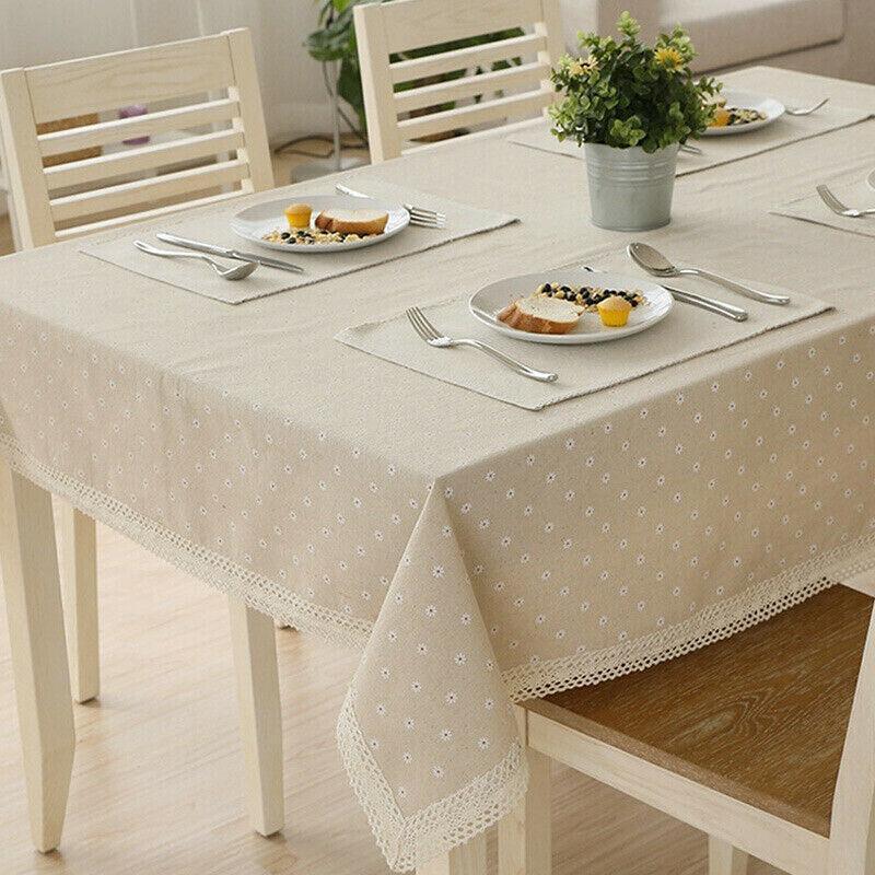 Floral Tablecloth with Lace Edge Cotton Linen Cover for Dining Table Square Rectangle - 140*140CM 4