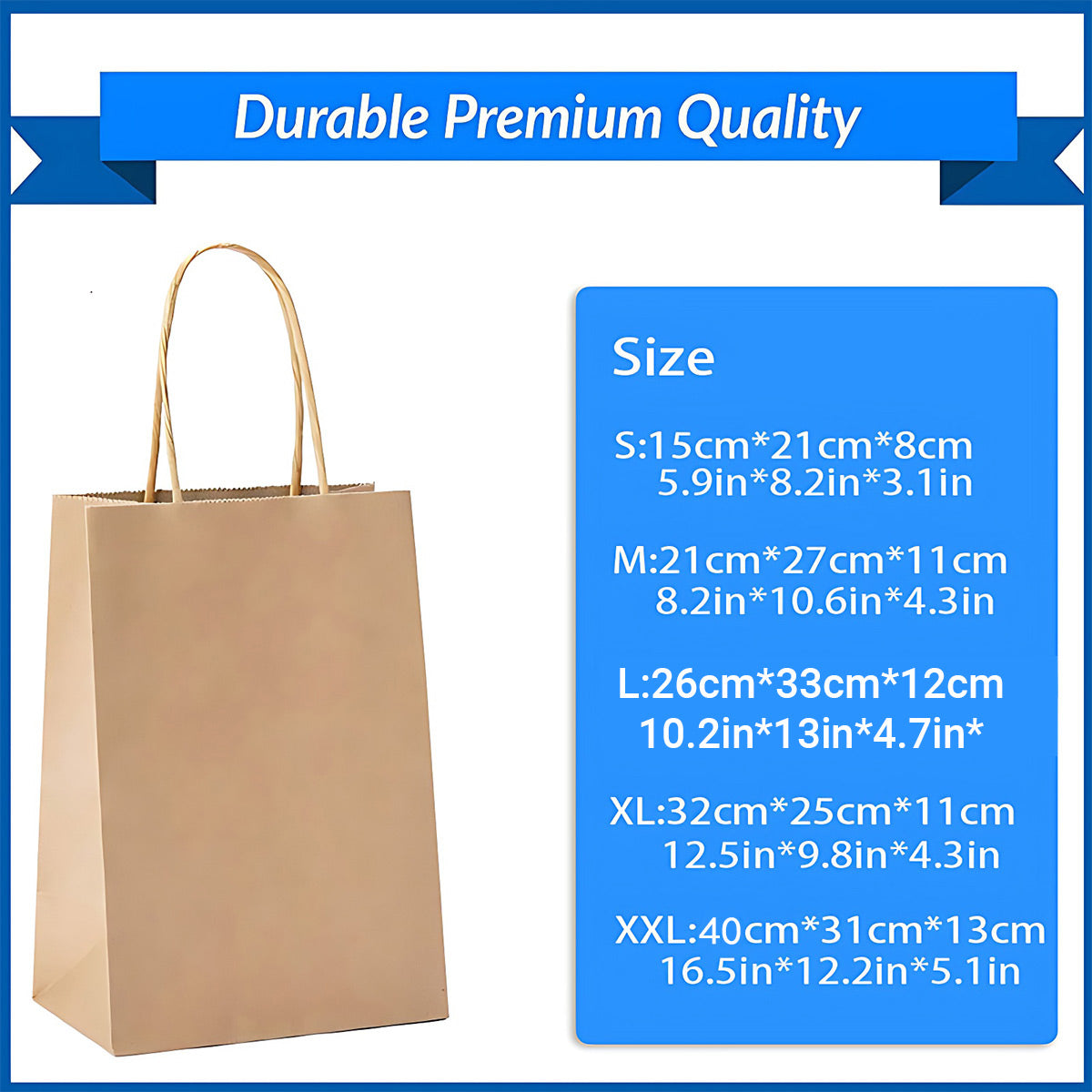 50X Kraft Paper Bags Gift Shopping Carry Craft Brown Bag With Handles - S-15cmx21cmx8cm 3