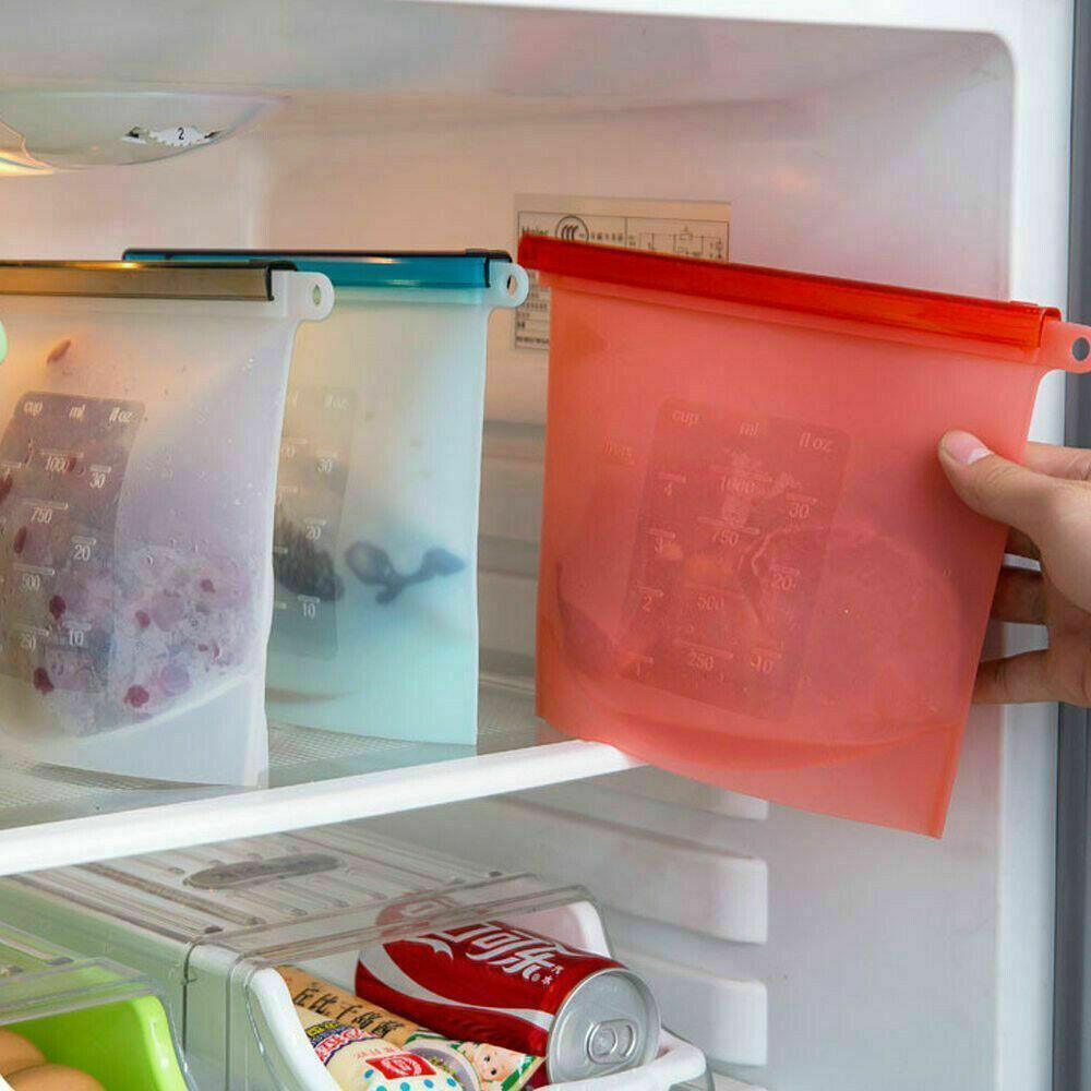 White Reusable Silicone Food Storage Bags Leak proof Microwave Freezer Freshness Safe 1000ml 4