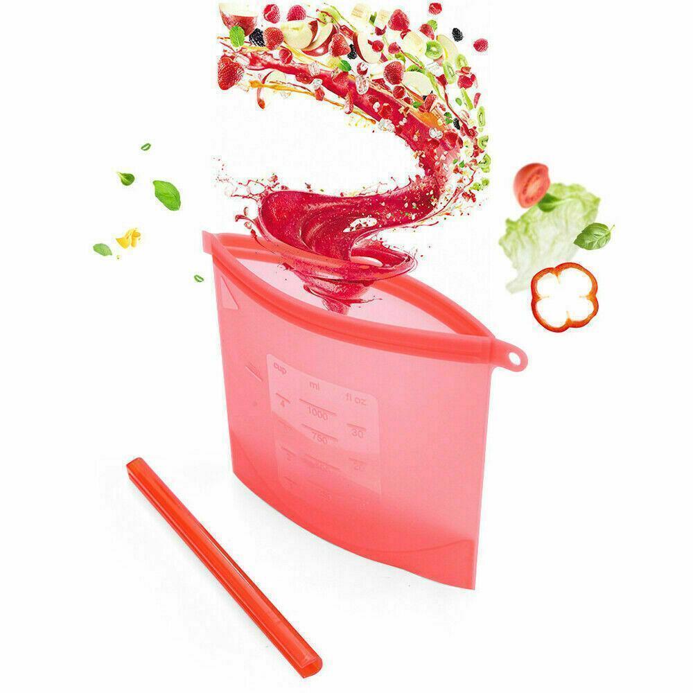 White Reusable Silicone Food Storage Bags Leak proof Microwave Freezer Freshness Safe 1000ml 5