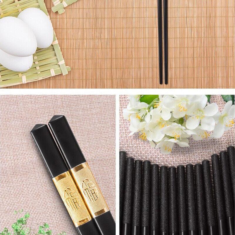 10Pairs Premium Fiberglass Reusable Chopsticks - Dishwasher Safe - Golden-3 5