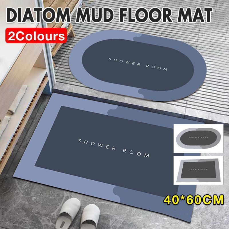 40*60CM Super Absorbent Floor Mat Soft Quick-Drying Non-Slip Diatom Mud Bath - Blue-Oval