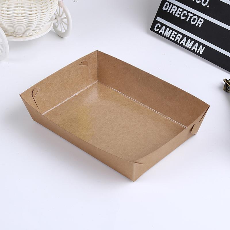 500PCS Kraft Cardboard Food Disposable Tray Brown Party Chips Takeaway Container - 3# 16*11*4cm 3