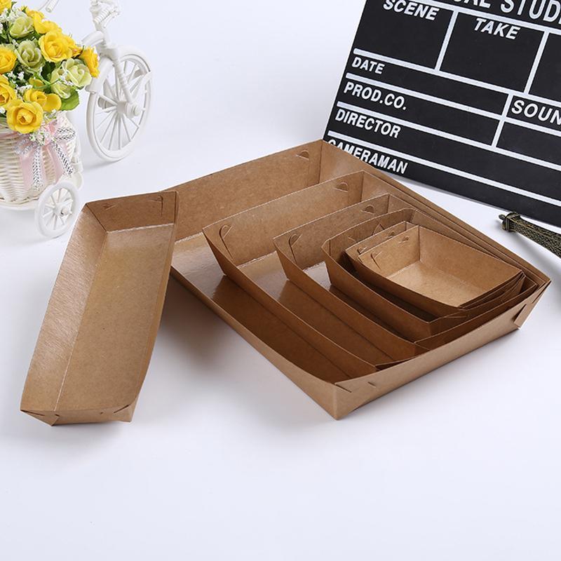500PCS Kraft Cardboard Food Disposable Tray Brown Party Chips Takeaway Container - 3# 16*11*4cm 4