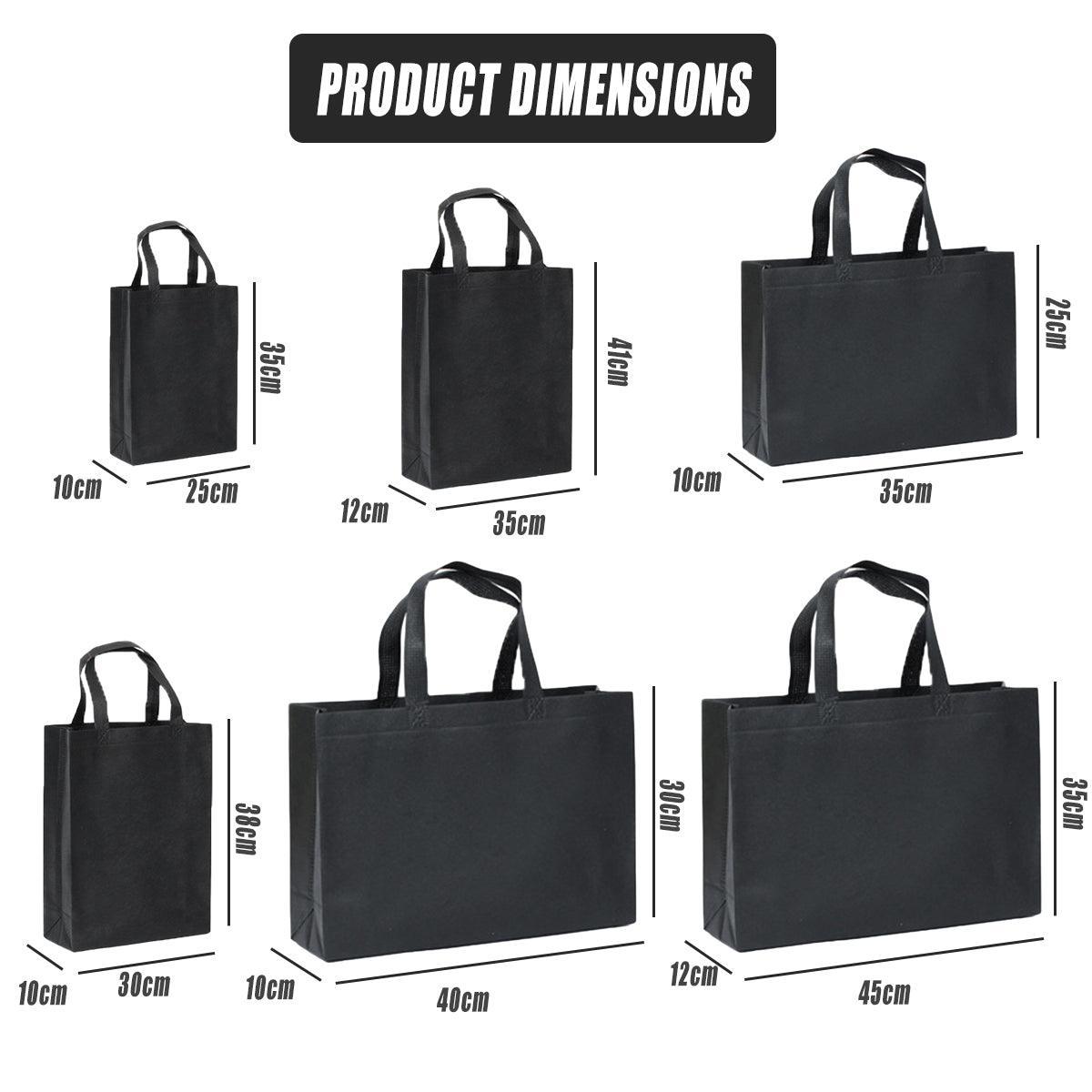 100PCS Reusable Non Woven Shopping Bags Eco Friendly Washable Tote Bags Black - 41X35X12CM 3