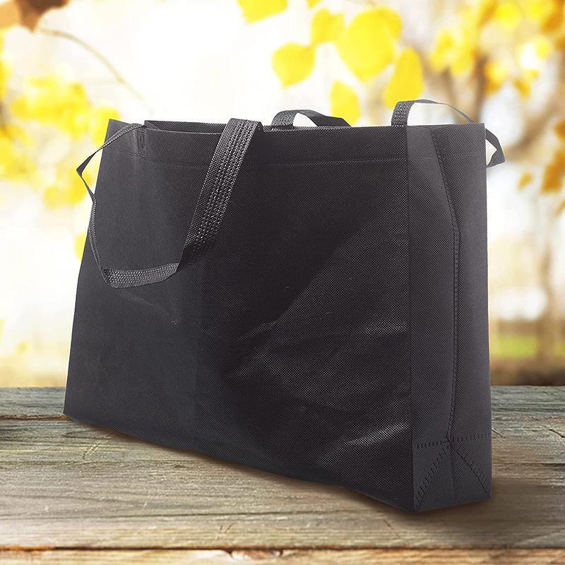 100PCS Reusable Non Woven Shopping Bags Eco Friendly Washable Tote Bags Black - 41X35X12CM 5
