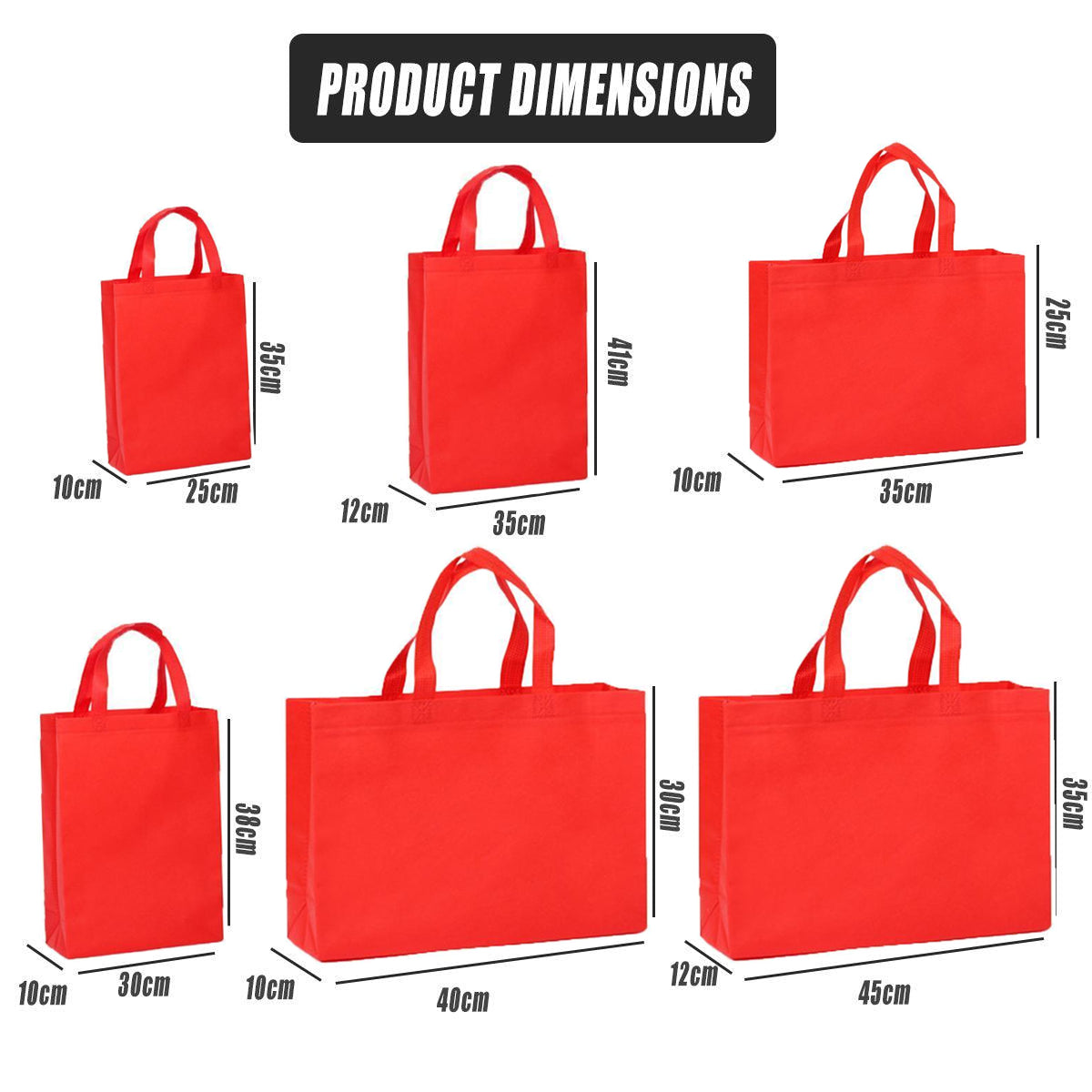 100PCS Reusable Non Woven Shopping Bags Eco Friendly Washable Tote Bags Red - 41X35X12CM 3