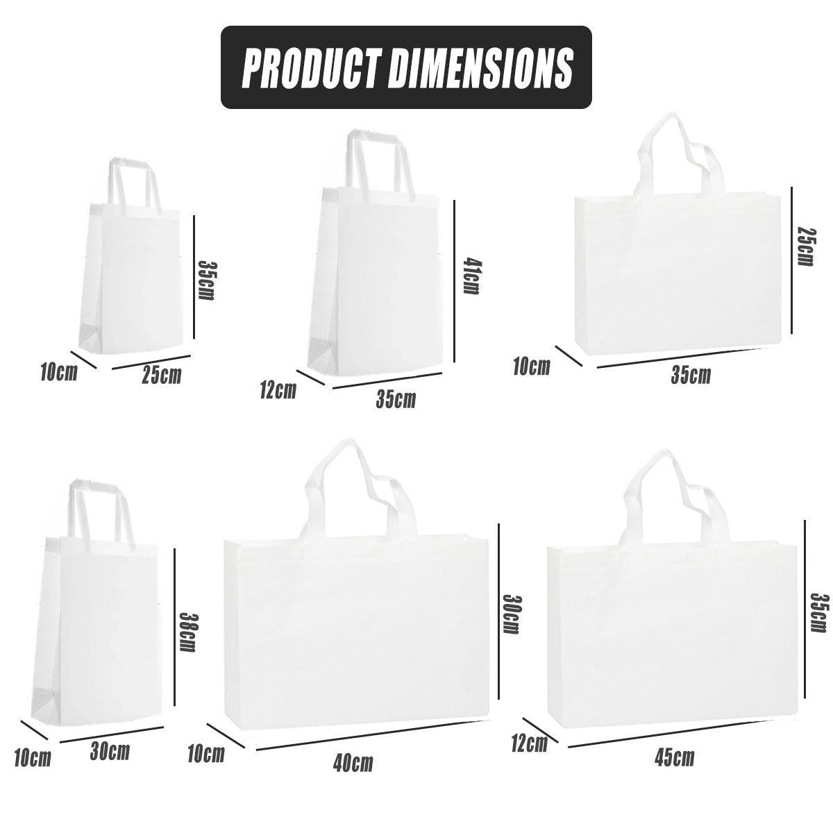 100PCS Reusable Non Woven Shopping Bags Eco Friendly Washable Tote Bags White - 35X25X10CM 3