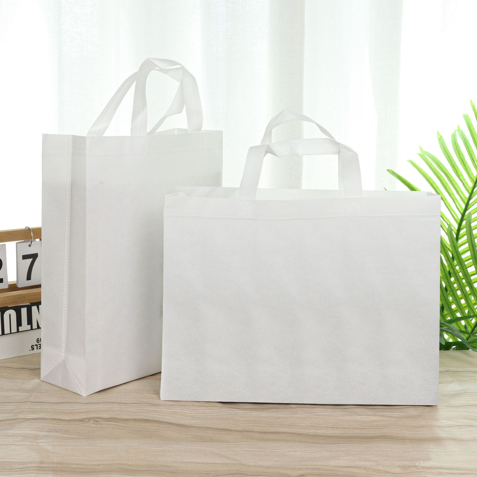 100PCS Reusable Non Woven Shopping Bags Eco Friendly Washable Tote Bags White - 35X25X10CM 5