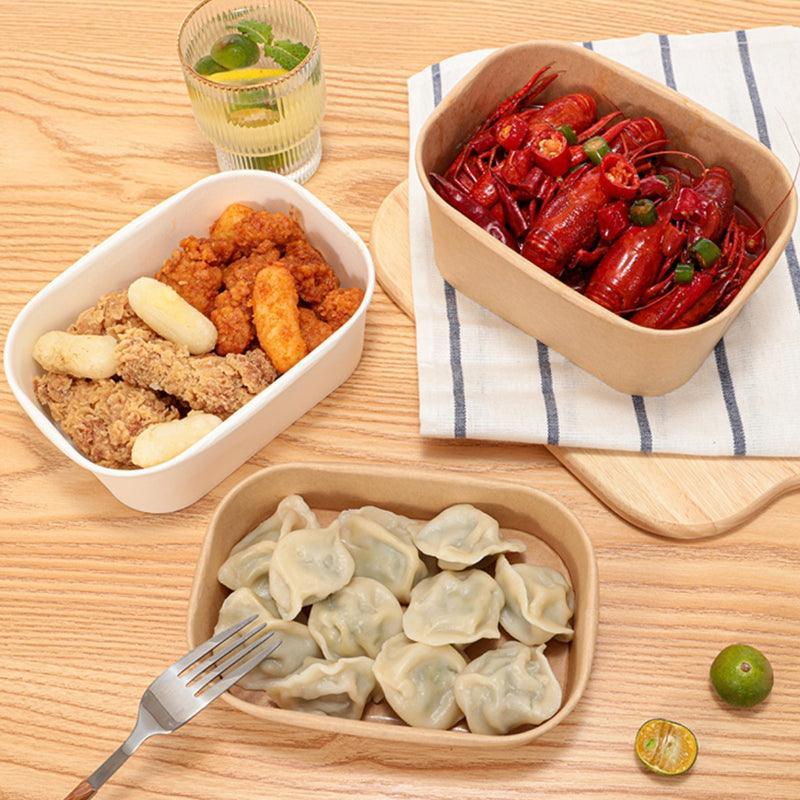 Kraft Paper Bowl for Takeaway Leak-Proof Disposable Food Container - White-1000ml-300pcs 4